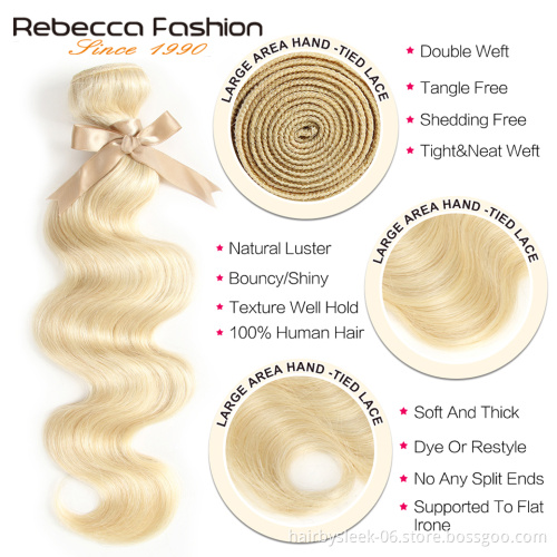 Rebecca wholesale 10A 613 Blonde Bundles Brazilian Body Wave Remy virgin Human Hair machine double weft human hair extension